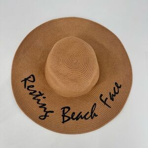 Vivian Collection Straw Wide Brim Floppy Sun Hat Resting Beach‎ Face Tan Black
